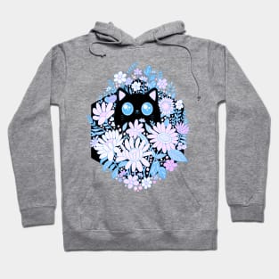 Cute black cat with blue wildflowers Hoodie